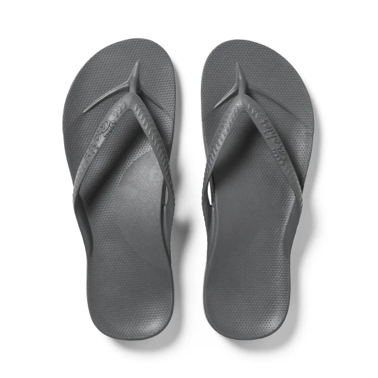 Archies Footwear Men's Arch Support Flip Flops Charcoal top view