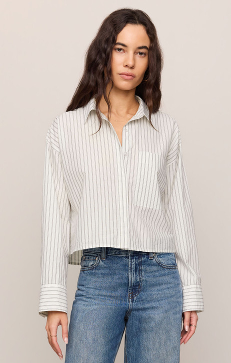 Z Supply Women's Favorite Striped Button Up Shirt Favorite White Front