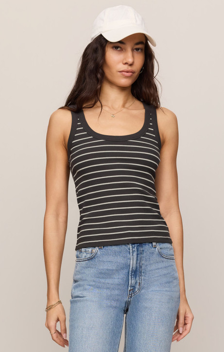Z Supply Women's Rowe Striped Scoop Tank Top Ash Black front view
