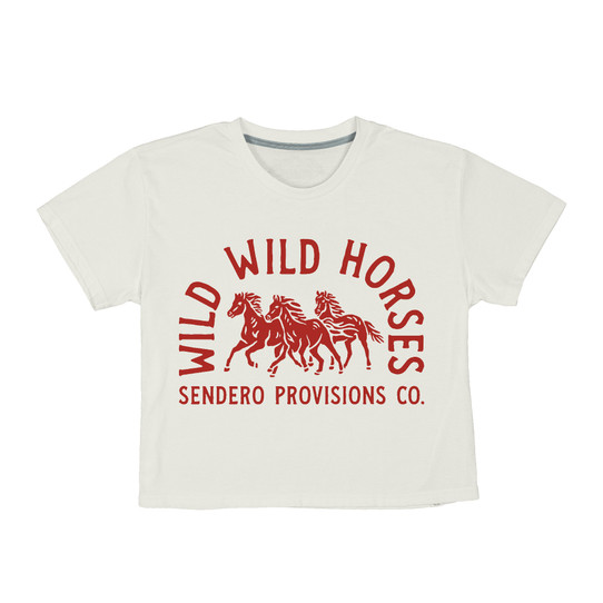 Sendero Provisions Co. Women's Wild Wild Horses Crop Tee Vintage Whitered front view