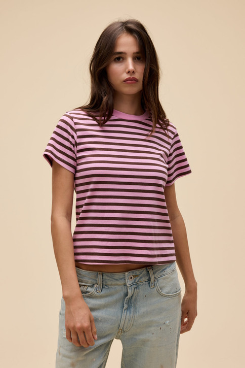 Daydreamer Stripe Vintage Tee Pink Rose full length