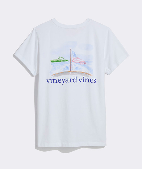 Vineyard Vines Women's Chasing Summer Short-Sleeve Pocket Tee in White Cap back view
