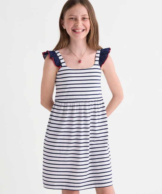 Vineyard Vines Girls' Pia Knit Dress in White/Navy