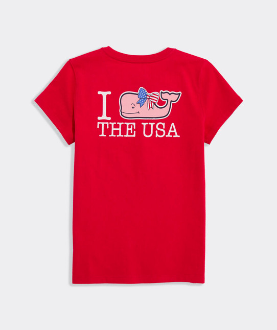 Vineyard Vines Girls' I Whale the USA Short-Sleeve Pocket Tee in Lighthouse Red side angle