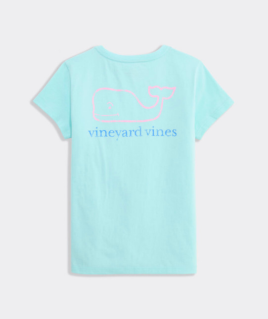 Vineyard Vines Girls' Two-Toned Vintage Whale Short-Sleeve Pocket Tee in Shallow Sea