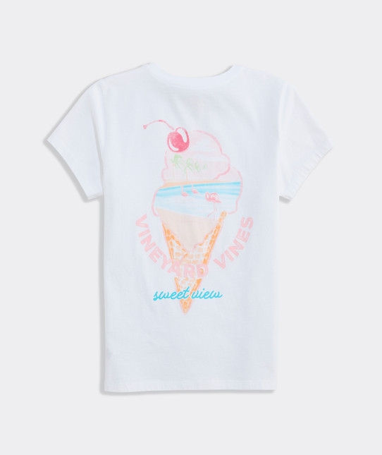 Vineyard Vines Girls' Ice Cream Scenic Short-Sleeve Pocket Tee in White Cap