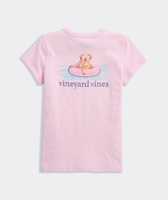 Vineyard Vines Girls' Pool Floatie Pup Short-Sleeve Pocket Tee in Pink Drink
