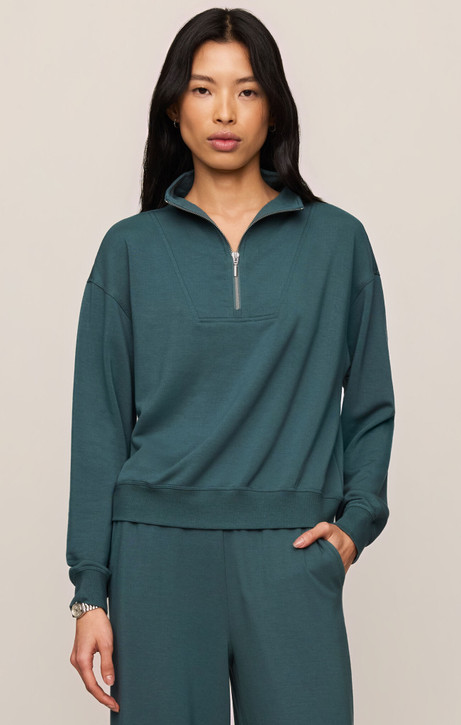 Z Supply Gate Check Modal Sweatshirt Emerald Cove front view