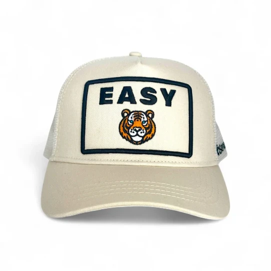 Soulbyrd Women's Easy Tiger Trucker Hat in Cream side view