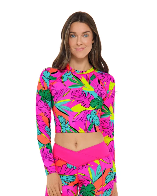 Body Glove Women's Tulum Let it Be Crop Rashguard in Bubblegum