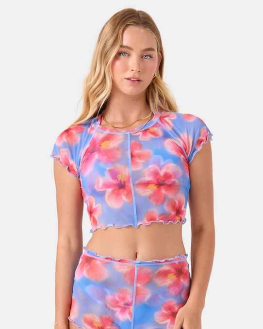 Roxy Women's Hibiscus Daze Mesh Bikini Top B9H front view