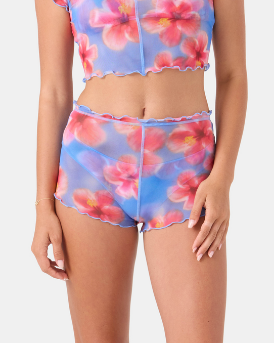 Roxy Hibiscus Daze Mesh Bikini Short Bottoms in tropical print primary view