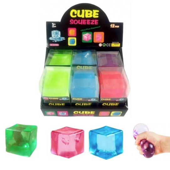 Crystal Cube Squishy Squeeze Toy translucent side view