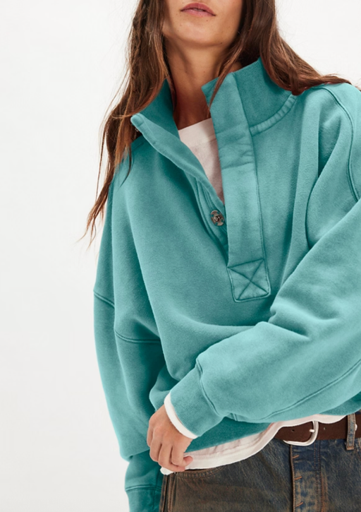 Free People Women's Timeless Pullover Aqua flat lay