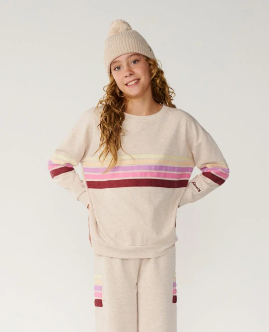 Rip Curl Girls' Surf Revival Crew Top in Oatmeal Marle lifestyle