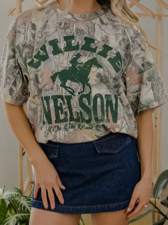 Livy Lu Women's Willie Nelson Arch Horse Licensed Camo Tee product shot