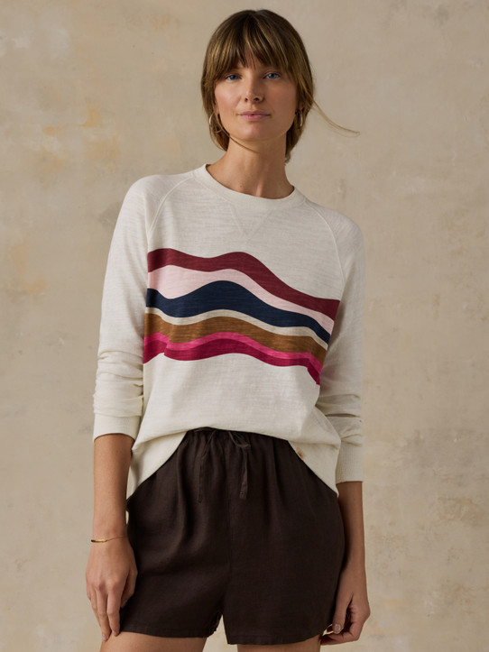 Faherty Women's Sunwashed Organic Crewneck Vintage Waves Front