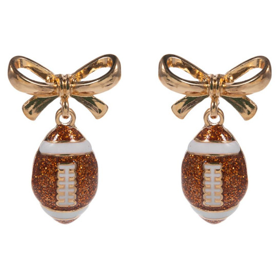 Football Bow Hypoallergenic Stud Earrings Football Bow front view