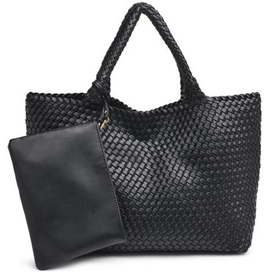 Solana 2-in-1 Woven Tote and Pouch Set Black