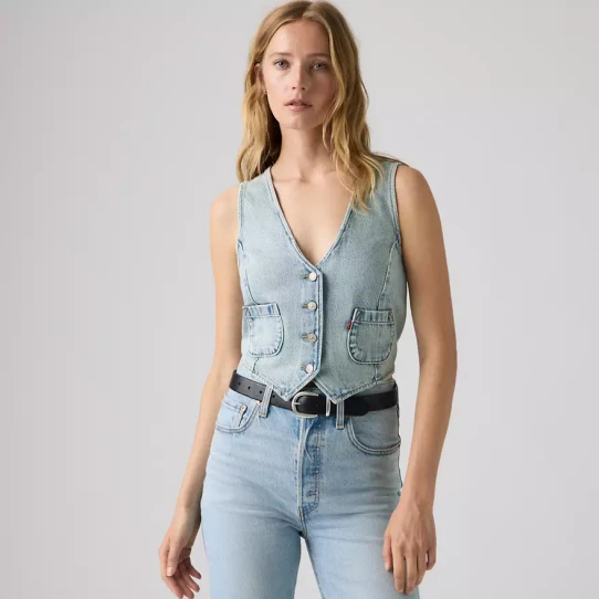 Levi's Women's Tailored Denim Vest in Summer Job Vest - Medium Wash