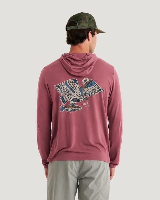 Free Fly Men's Bamboo Lightweight Graphic Hoodie Plum sleeve detail
