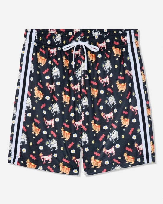 Goat USA Boys' Breakfast Bunch Mesh Shorts BLACK BACK front view