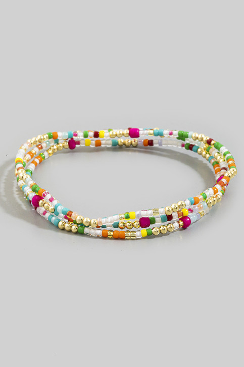 Fame Multicolor Seed Bead and Gold Stretch Bracelet Set close-up