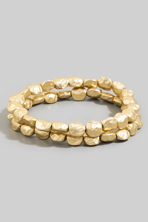 Fame Hammered Nugget Bead Stretch Bracelet Set in Gold additional detail