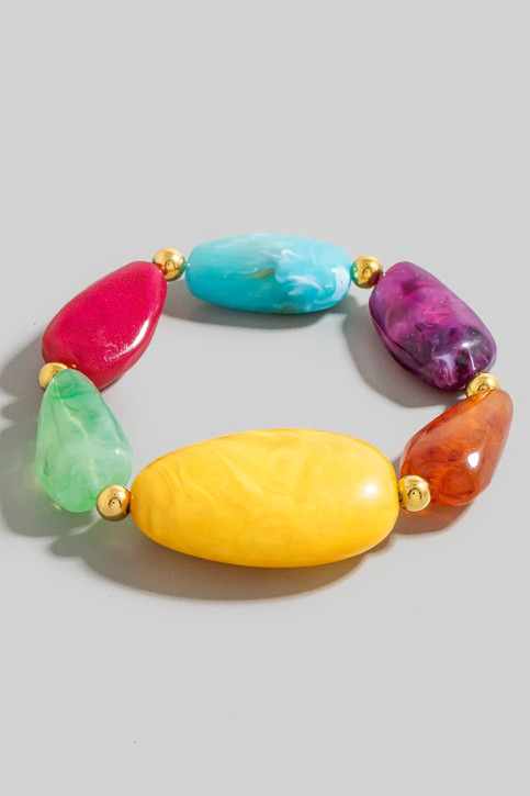 Fame Large Marble Resin Beads Bracelet in Multi/Gold close-up detail