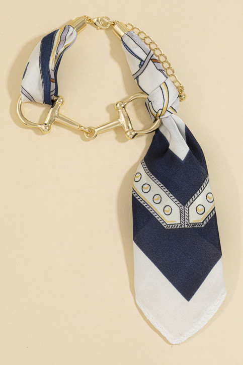 Fame Scarf Wrapped Horsebit Link Bracelet Gold/Blue