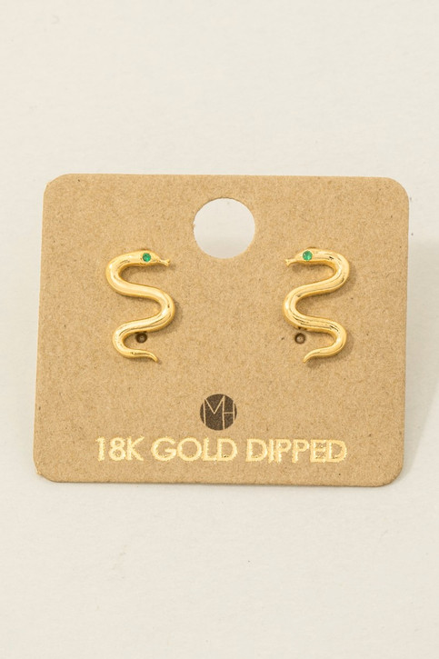 Fame Gold-Dipped Mini Cubic Zirconia Snake Stud Earrings front view