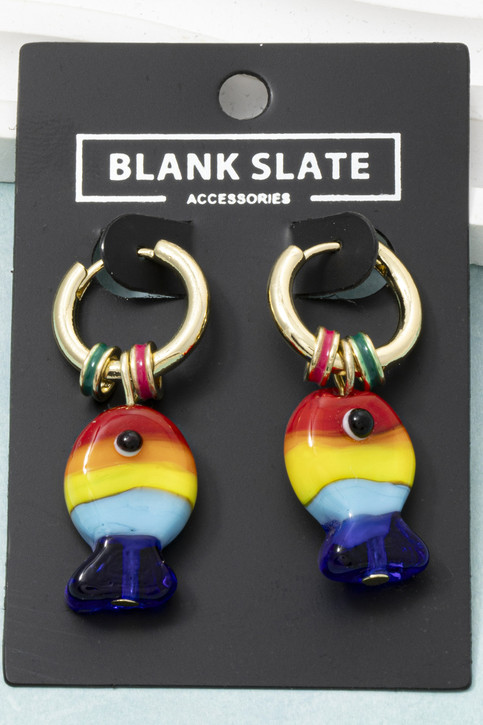 Fame Rainbow Glass Fish Charm Huggie Hoop Earrings Rainbow Glass Fish Charm full product