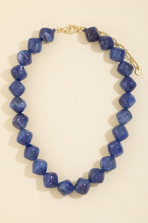 Fame Irregular Marble Resin Beaded Necklace Blue