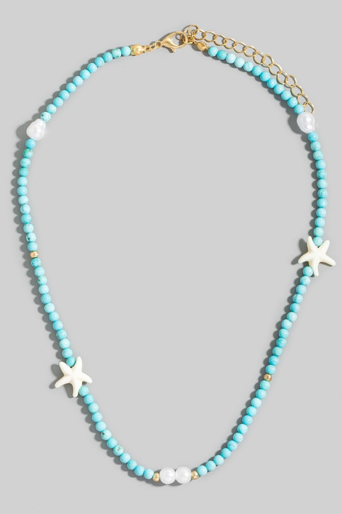 Fame Pearl And Starfish Turquoise Beaded Necklace full length