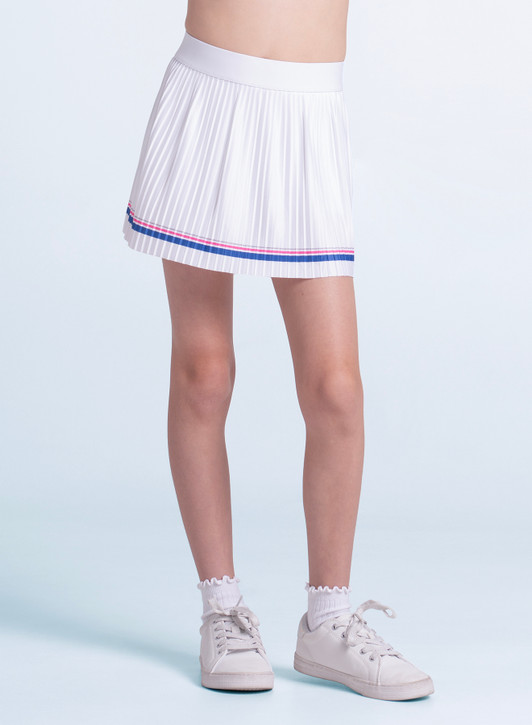 Lucky in Love Girls' Game On Pleated Skirt in White flat lay