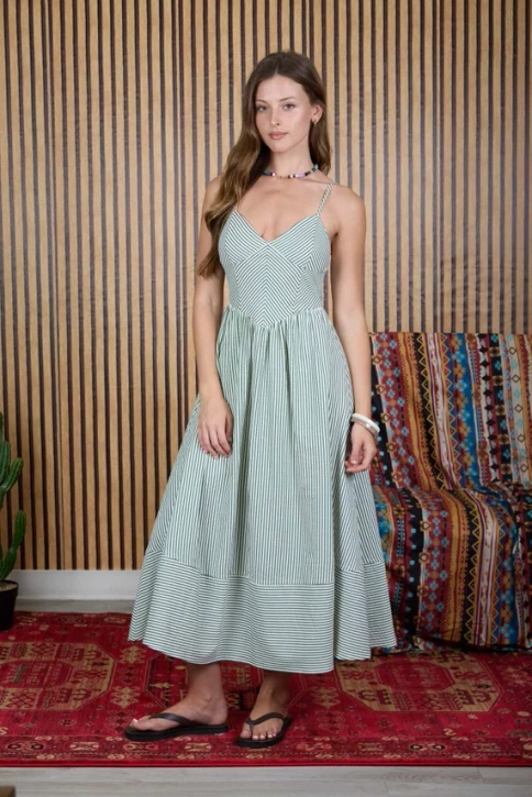 Blu Pepper Women's Striped Midi Dress Green front view
