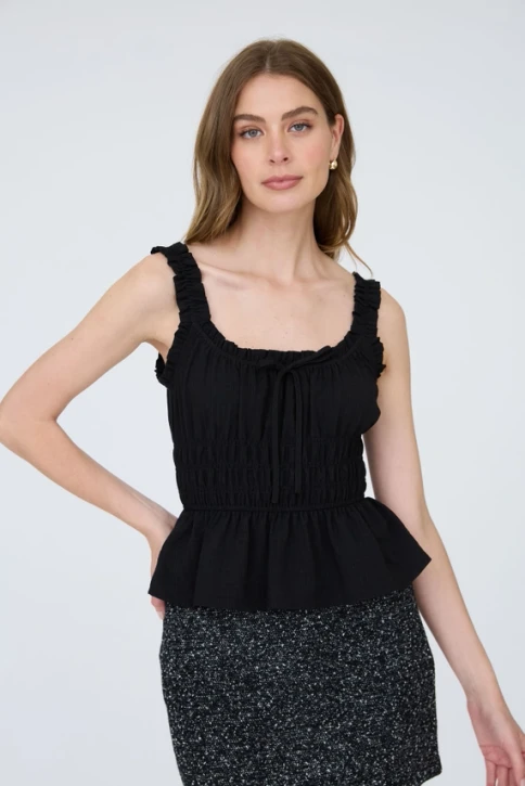 Blu Pepper Women's Sleeveless Peasant Tank Top in Black full view