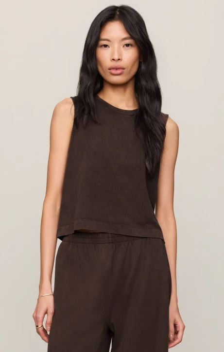 Z Supply Women's Sloane Cotton Jersey Tank Top in Dark Chocolate front