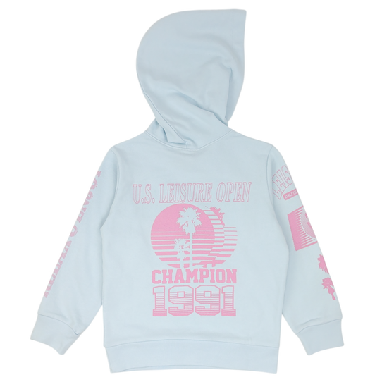 Tiny Whales Girls' Leisure Champ Hoodie in Baby Blue back view