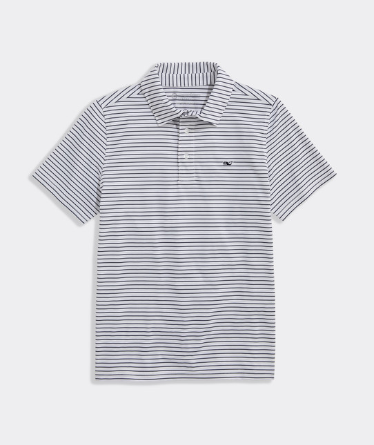 Vineyard Vines Boys' Performance Air Tech Polo White Cap/Navy flat lay
