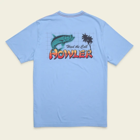 Howler Brothers Tarpon Grid Pocket Tee Light Blue back lay