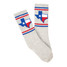 TYLER'S Texas Shape Crew Socks featuring Texas flag design in gray, white, and blue