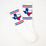 TYLER'S Texas Shape Crew Socks in red, white, and blue with Texas flag design