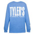 TYLER'S light blue and white long sleeve block tee, back view
