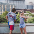 TYLER'S Women's Pastel Racer Shorts in light pink, angled view