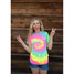 TYLER'S Minty Rainbow Tie Dye Outline Tee front view