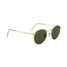 Ray-Ban Round Metal Sunglasses in gold frame with green lenses, angled view
