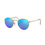 Ray-Ban Round Flash Lenses Polarized Sunglasses in gold frame with blue lenses