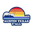 TYLER'S Austin Texas Y'all Sunset Guitar Sticker with warm orange and pink tones