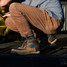 Model wearing the Danner Men's Jag Dry Weather Boots in the Brown and Goblin Blue colorway